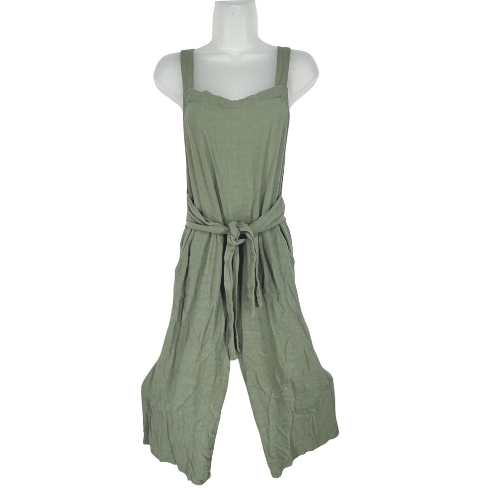 Potters Pot Wide Leg Linen Blend Tie Waist Jumpsuit‎ Small Earthy Indie Granola